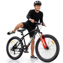 Kalnų dviratis MTB 26 colių Tiger Bike, Shimano 21 pavara, amortizatorius, plačios padangos, lengvas rėmas, bekelės dviratis, juodas-raudonas