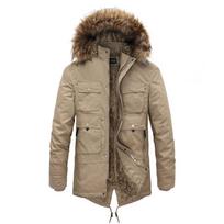 New Winter Jacket Men's Plus Velvet Mid-length Padded Jacket Thick Cotton Coat Fur Collar To Keep Warm L chaki