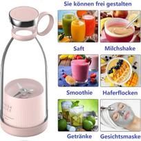 Nešiojamas Smulkintuvas "smoothie" su Usb, 350 ml, Rožinis