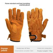 Heat-resistant and flame-retardant gloves, thickened cowhide high-temperature resistant welding leather gloves, durable camping protective gloves