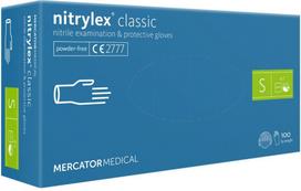Vienkartinės nitrilinės pirštinės MERCATOR Nitrylex Classic, S dydis, mėlynos sp., be pudros, 100 vnt.