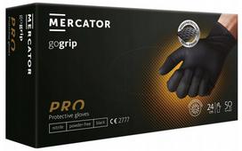 Vienkartinės nitrilinės pirštinės MERCATOR GoGrip Black, L dydis, juodos sp., be pudros, 50 vnt.