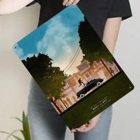 Back to the Future Hill Valley Marty vs Biff Scene Metal Wall Art Retro Car Silhouette Decor 30x40cm(11.8x15.7inch) black