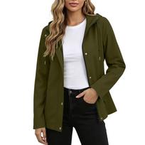 Women's Waterproof Windproof Hooded Jacket Full Zip Outdoor Raincoat Lightweight Breathable Shell with Adjustable Hood and Pockets L