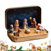 Handmade Pocket Christmas Nativity Scene Gift Tin Box Mini Christmas Nativity Scene Set 3D Holy Figurines Religious Ornament CN