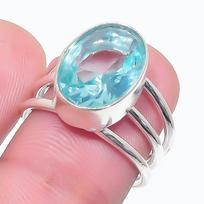 Natural Swiss Blue Topaz Gemstone 925 Sterling Silver Jewelry Ring Size 6 I1M46