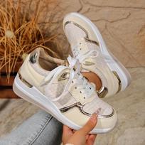 Fashion Fashion Black Platform Sports Shoes for Women Round Toe Lace Up Wedge Sneakers Woman Thick Sole Non Slip Casual Shoes Plus Size 37 smėlis