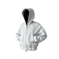 Men's Trendy Color Blocked Cropped Hoodie Zipper Jacket - Winter Collection L pilka spalva