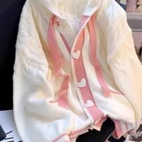 Cute Sweet Cardigan Sweaters Women Lazy Wind White Knitted Coats Long Sleeve Loose Female Japan Kawaii Elegant Hooded Tops S balta