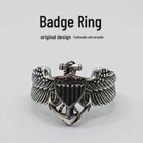 Yin Taifei Retro American Soldier Dog Tag Badge Ring - Men's Hip Hop Punk Open Ring Adjustable Open