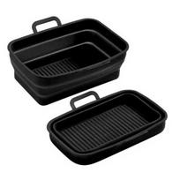 Silicone Air Fryer Liners Foldable Non-Stick Baking Tray with Grease Draining Grooves juoda