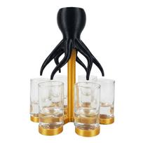 Rotating Octopus Drink Dispenser with Six Shot Glasses Beverage Serving Set for Parties and Gatherings Durable Plastic and Glass Construction One Size mėlyna