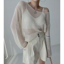 New Casual Hollow Out Knitted Women Sweater Korean Fashion Summer Simple Round Neck Pullover Loose Top Thin Long Sleeve Perspective Sunscreen Shirt One size