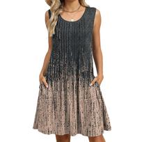Women's Fashion Casual Color Printed Vest Loose Pocket Dress XXL