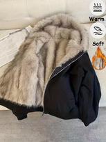 Black Vintage Fluffy Cotton Puffer Jacket with Hood Women's Winter Design Loose Casual Unique Top S juoda