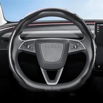 Suitable for Tesla Carbon Fiber Texture Steering Wheel Cover, Snap-On Wave-Shaped Sporty Design, Durable Protective Case Suitable for Model 3 Y S X