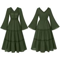European & American Women's Flare Sleeve Lace Trim Square Neck Long Dress - Halloween Gown XL