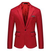 Vyriškas kostiumo paltas oficialaus verslo stiliaus megztinis su vienu mygtuku Slim Fit, ilgomis rankovėmis, atverčiama apykakle Vienspalvio jaunikio jaunikio vestuvinio kostiumo striukė M raudona