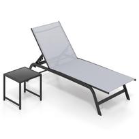 Lauko gultas ir šoninis staliukas juoda/pilka 2 vnt.