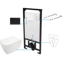 Komplektas 6 in1 Deante rėmas + juodas matinis mygtukas , Deante Hiacynt Rimless klozetas su lėtaeigiu dangčiu