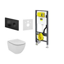 Komplektas 5 in1 Viega rėmas + mygtukas For style 20  juodas matinis, Ideal Standard Tesi Aquablade klozetas su lėtaegiu dangčiu