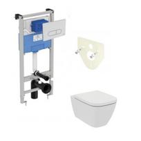 Ideal standard potinkinis rėmas Prosys + Oleas baltas vandens nuleidimo mygtukas ir I.LIFE pakabinamas klozetas su lėtaeigiu dangčiu