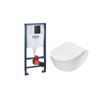 Komplektas 4 in1 Grohe rėmas + mygtukas Skate Cosmopolitan juodas , Deante Peonia Rimless klozetas su lėtaegiu dangčiu