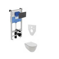 Komplektas 4 in1 Ideal standard rėmas + mygtukas juodas matinis,Hatria Fusion Rimless klozetas su lėtaegiu dangčiu