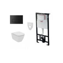 Komplektas 4 in1 Alcaplast rėmas + mygtukas M578 juodas matinis, Ideal standard Ilife Rimless klozetas su lėtaegiu dangčiu
