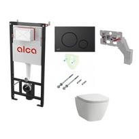 Potinkinis rėmas Alcadrain su juodu mygtuku  ir FRESH LAUFEN LUA RIMLESS pakabinamas wc su lėtaeigiu dangčiu