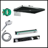 Potinkinis termostatinis dušas 5 in 1 komplekte HANSGROHE Rainmaker Select 460 3jet, juoda/chromuota