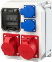 Distribution box IP54, 2×CEE 16A 5P, 2×Schuko 16A, with 1×3P C16A and 2×1P B16A circuit breakers 90133178WE | 5906909304940