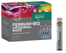 ACORUS BALANCE Ferrum + B12 Liposomal Shots (25 ml) buteliukai, 14 vnt.