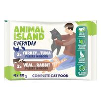 ANIMAL ISLAND Veal / Rabbit & Turkey / Tuna Fillets in broth – šlapias kačių maistas – 4x85g