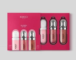 Kiko Milano lūpų blizgių rinkinys: 3 lūpų blizgesiai : du drėkinamieji su apimties suteikiančiu 3D efektu ir vienas putlinantis blizgis