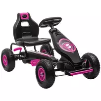 Pedalinis kartingas su reguliuojama sėdyne, guminėmis padangomis ir rankiniu stabdžiu, 5-12 metų vaikams, rožinė