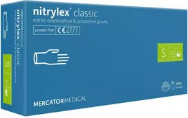 Vienkartinės nitrilinės pirštinės MERCATOR Nitrylex Classic, S dydis, mėlynos sp., be pudros, 100 vnt.
