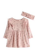 Lindex - Set With Dress And Headband - Suknelė kūdikiui ilgomis rankovėmis - Rožinė