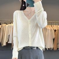 New knitted cardigan jacket women's long-sleeved V-neck top hollow fashion loose casual outside tide M