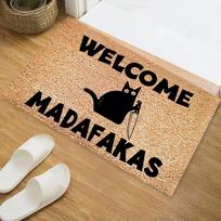 Dark Cat Welcome Full Print Doormat Fun Home Decor Fun Home Floor Mat Decoration Carpet Non-slip Easy Clean Kitchen Bathroom Decor KTY