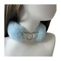 Yousheng Fluffy Choker Collar Detachable Fuzzy Necklace Alloy Heart Faux Fur Choker Necklace for Women Men Daily Wear Date Parties šviesiai mėlyna spalva