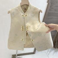 Chinese Style Vest Jacket Women's Spring Autumn Sleeveless Coat Buckle Thin Waistcoat Ladies Fashion Cardigan XS
