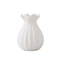 Ceramic Vase Small Modern Flower Vase for Fresh/Artificial Flowers Ribbed Farmhouse Decorative Vase with Scalloped Rim for Living Room Kitchen Table D white