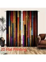 Colorful Wooden Plank Patterned Curtains Design Living Room Bedroom Retro Home Window Decoration Set Of 2 Made Polyester With Rod Pocket Great Decor W100*H70(CM)-Grommet top&2PCS