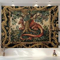 European Vintage Tree Dragon Tapestry  Medieval Court Style Wall Hanging for Living Room  Dining Room Decor 74x94cm(29x37in)