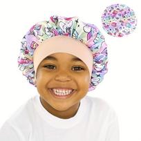 Unicorn Cartoon Printed Satin Sleep Cap for Kids, Soft Silky Bonnet Hair Protection Hat for Toddlers & Babies, Girls' Nightwear Accessory 9.84inch