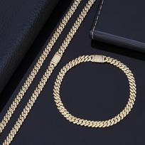 6mm Zircon Cuban Link Necklace & Bracelet: European/American Hip Hop Jewelry Bracelet 7 inches