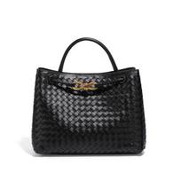 Nauja Auksinė Sagtis Moteriška Rankų Darbo Nerta Rankinė, Universali Kelioninė Rankinė, Madinga Laisvalaikio Pečių Crossbody Rankinė black
