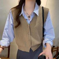 Retro simple knitted vest vest women's casual versatile spring new sleeveless vest sweater jacket S