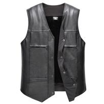 Men's Winter Leather Vest with Sloping Shoulder and Plus Velvet, Casual Warm Plus Size Waistcoat 4XL